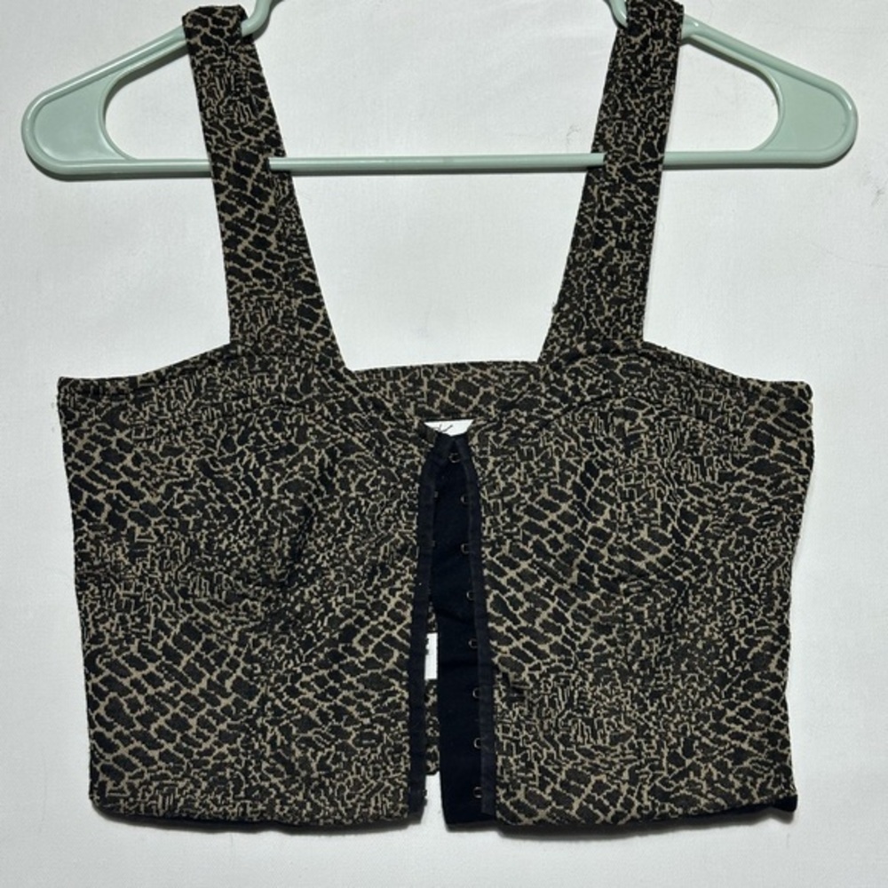 Lucca Couture Black and Tan Patterned Corset Top with front eye hooks